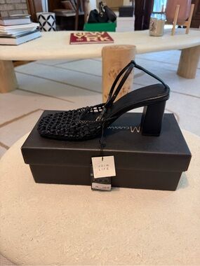 Massimo Dutti Black Woven Slingback Block Heel - size EU39
